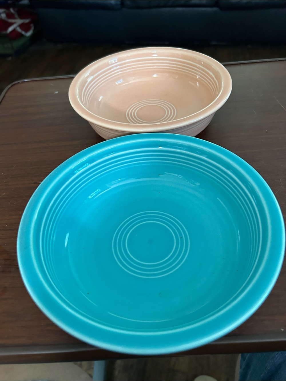 Post 1986 set of two bowls buy fiestaware, 7” x 2” turquoise & apricot no chips